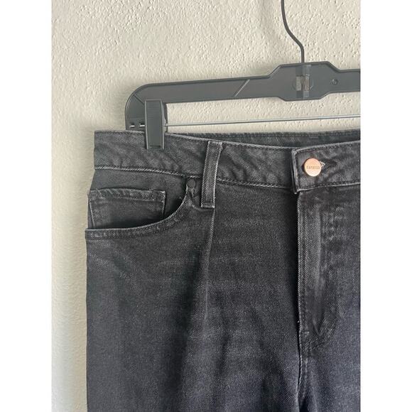 Express Woman Mid Rise Washed Black Pleated Baggy Tapered Jeans, Size 8L - Picture 9 of 12